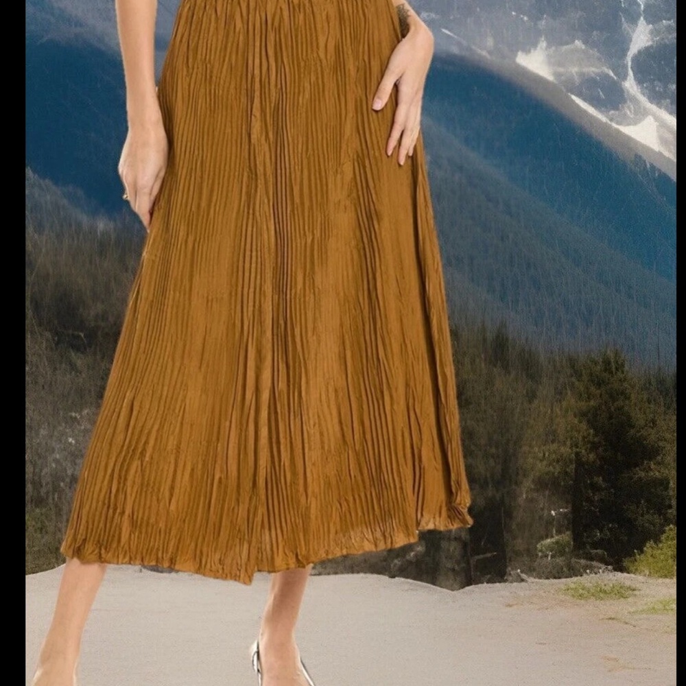 Elegant Brown Pleated Skirt - Picture 3 of 12